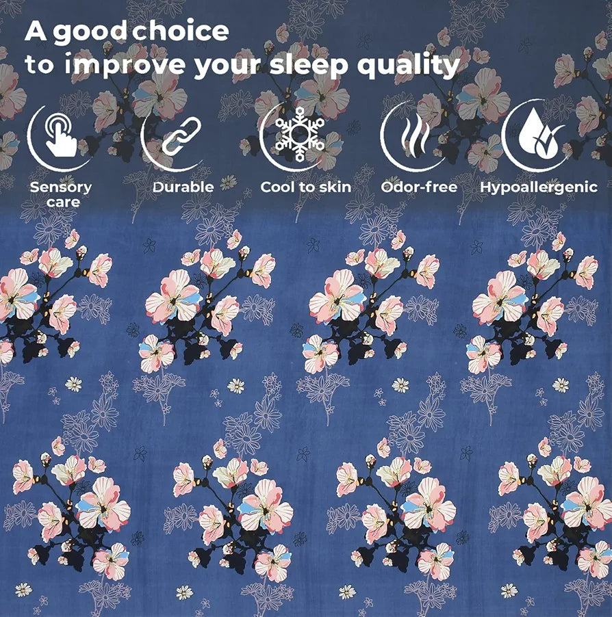 Fresh From Loom Single Size Microfiber Bedsheet Set Rotary Printed Hypoallergenic Wrinkle Free with 1 Pillow Covers Blue 144 TC