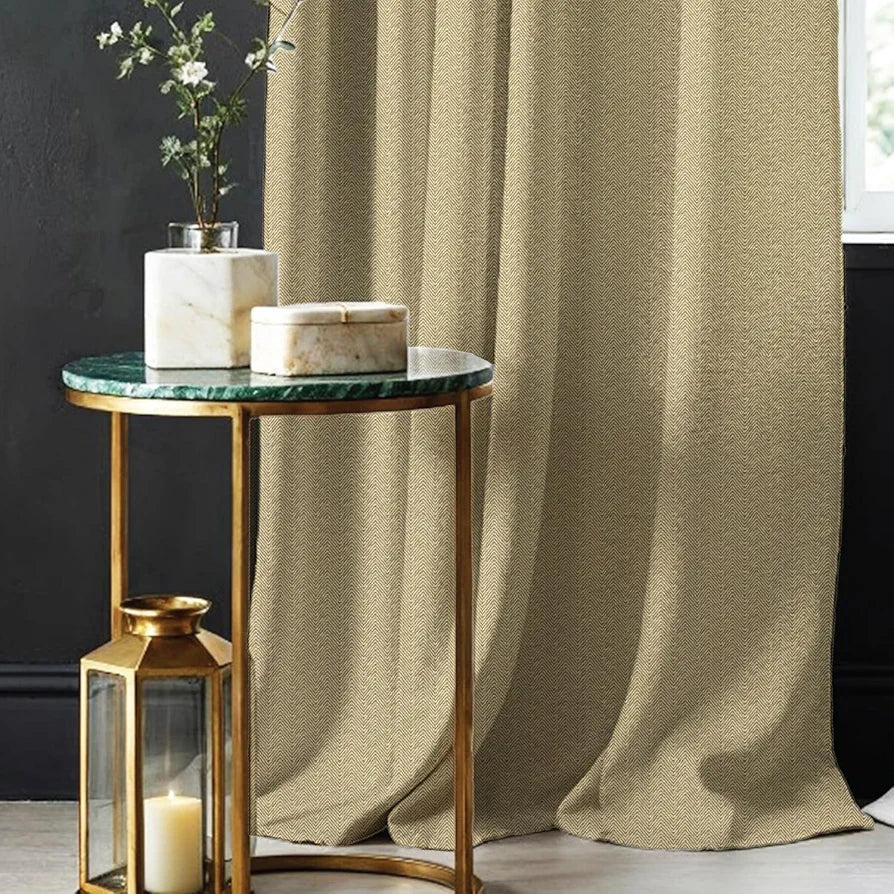 Urban Space Blackout Curtains for Door 7 Feet Long Set of 2, Embossed Herringbone DesignLight Blocking Curtain for Living Room, Curtains Drift Beige Colour