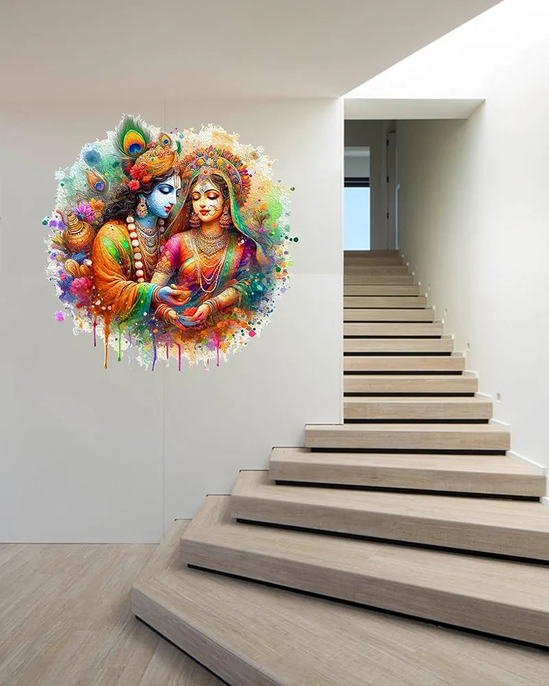 Rng Graphics Pvc Vinyl Krishna Wall Sticker Radha Krishna Wall Stickers Multicolor 48cm X 48cm DW-136L