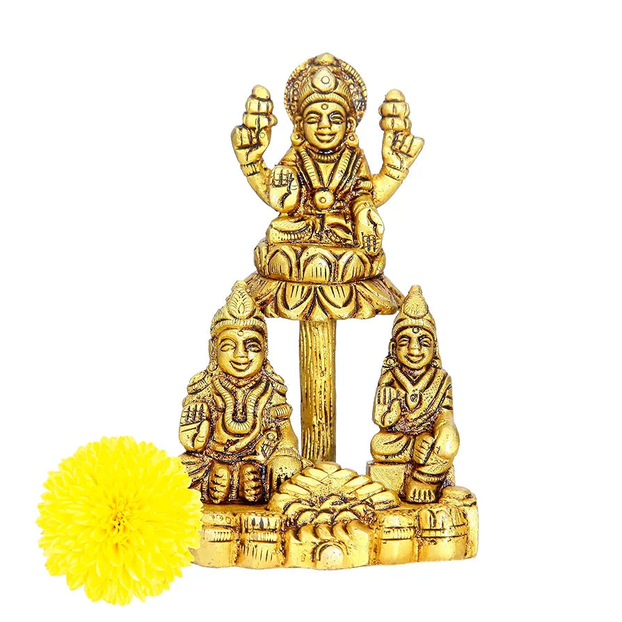 anciently Lakshmi Kubera Statue Small | Small Lakshmi Kuberar Idol Brass, 4 Inches Height, Gold Colour, 1 Piece