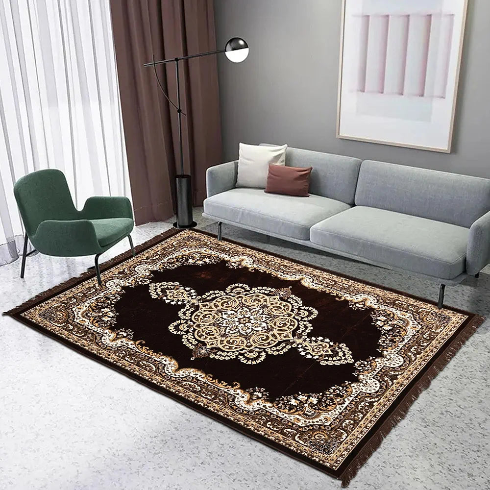 Kuber Industries 5x7 Feet Carpets for Living Room Machine Washable Bedside Floor Rugs Mat for Bedroom Floral Print Premium Cream & Brown
