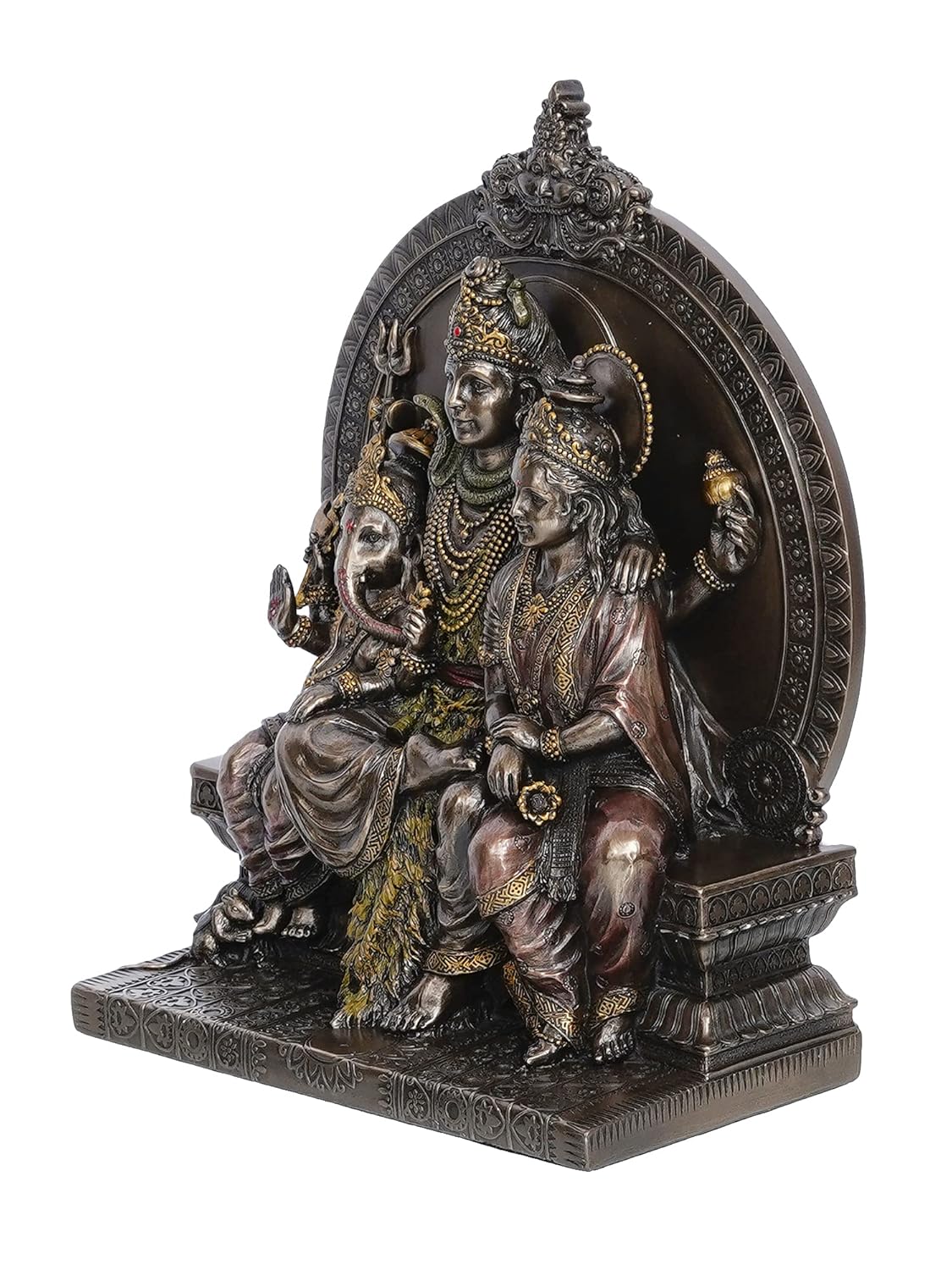 Ecraftindia Bronze Polyresin Shiv Parivar Statue Sitting on Singhasan Decorative Showpiece