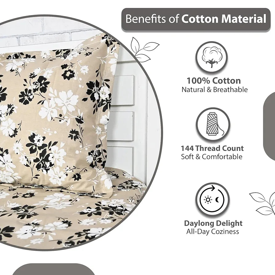 Divine Casa Bedsheet for Single Size Bed 144 TC Cotton Bedsheet for Single Size Bed with 1 Pillow Cover  Floral Colour Beige Sunflower