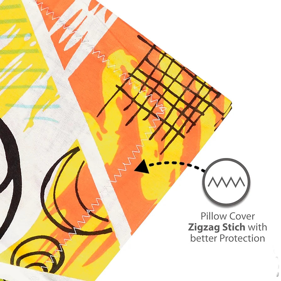 Divine Casa 144 TC 100% Cotton King Bedsheet with 2 Pillow Covers Abstract Pattern Colour Mustard