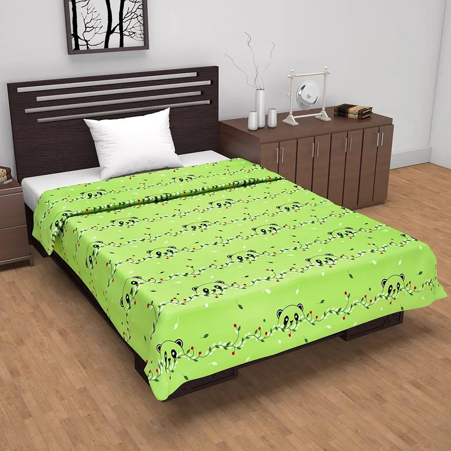 Divine Casa Pure Cotton Printed Single Dohar 120 GSM Soft & Lightweight Throw Blanket Colour Ice Green