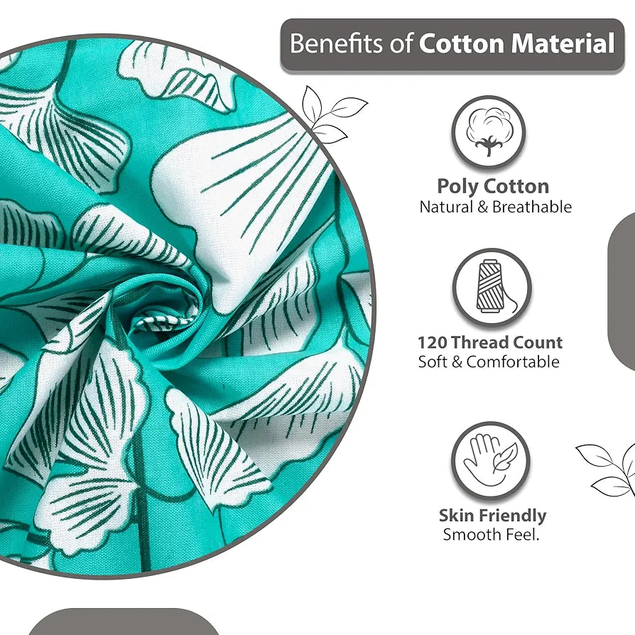 Divine Casa 144 TC Super Soft Cotton Bedsheet for Double Bed  144 Thread Count - Floral Colour Teal & White