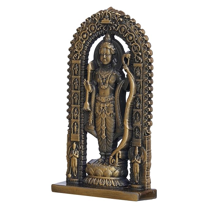 Ecraftindia Golden Metal Handcrafted Shri Ram Statue Holding Bow & Arrow | Ayodhya Ram Lalla Idol