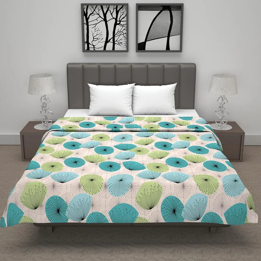 Divine Casa Floret 100% Cotton Double Dohar 120 GSM Soft & Lightweight Throw Blanket Colour Aqua