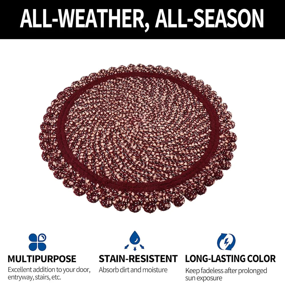 Kuber Industries Door Mat Round Shape Feather Door Mat Large Maroon Colour