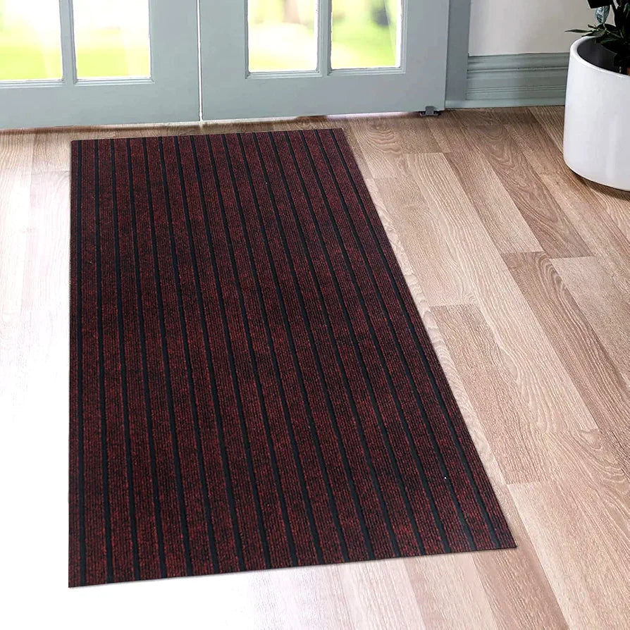 Kuber Industries Microfiber Striped Design Solid Anti-Skid Bedside Runner & Carpet for Living Room