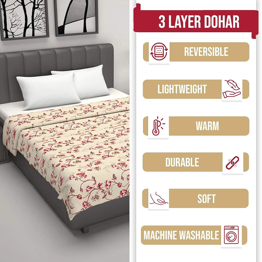 Divine Casa Floret 100% Cotton Double Dohar 120 GSM Soft & Lightweight Throw Blanket Colour Summer Fern