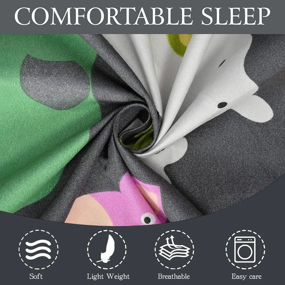 Fresh From Loom Glace Cotton Elastic Fitted Bed Sheet with 1 Pillow Cover Cartoon Printed Bedsheet Black Animal 300 TC Multicolor