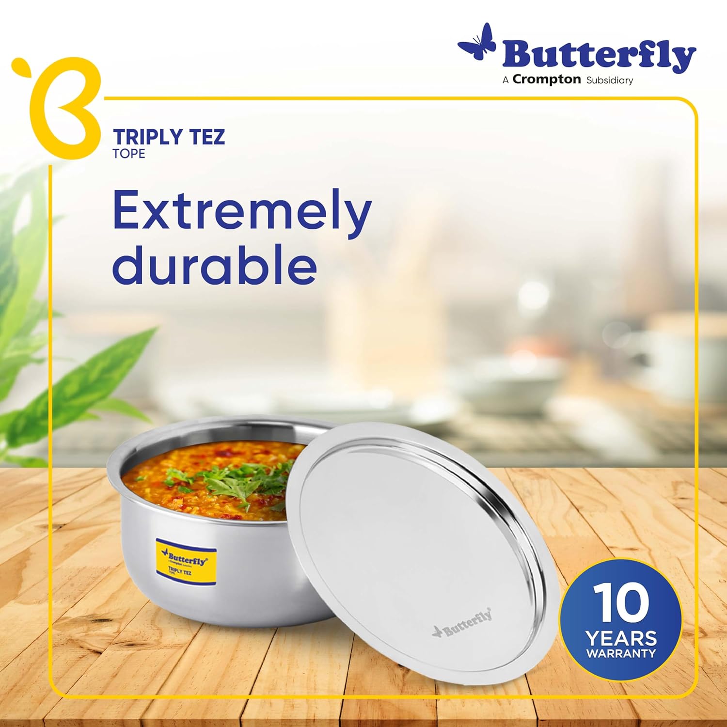 Butterfly Tez Triply Tope With Lid - 2.8 Litre| 20 Cm | Induction & Gas Stove Compatible