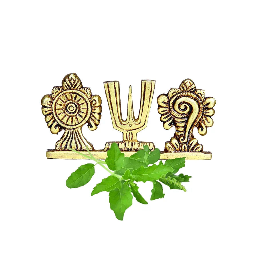 Anciently Thenkalai Shankh Chakra Namah Stand/Thenkalai Thiruman Sangu Chakram Stand, Brass, 5cm Height, Gold Colour, 1 Piece