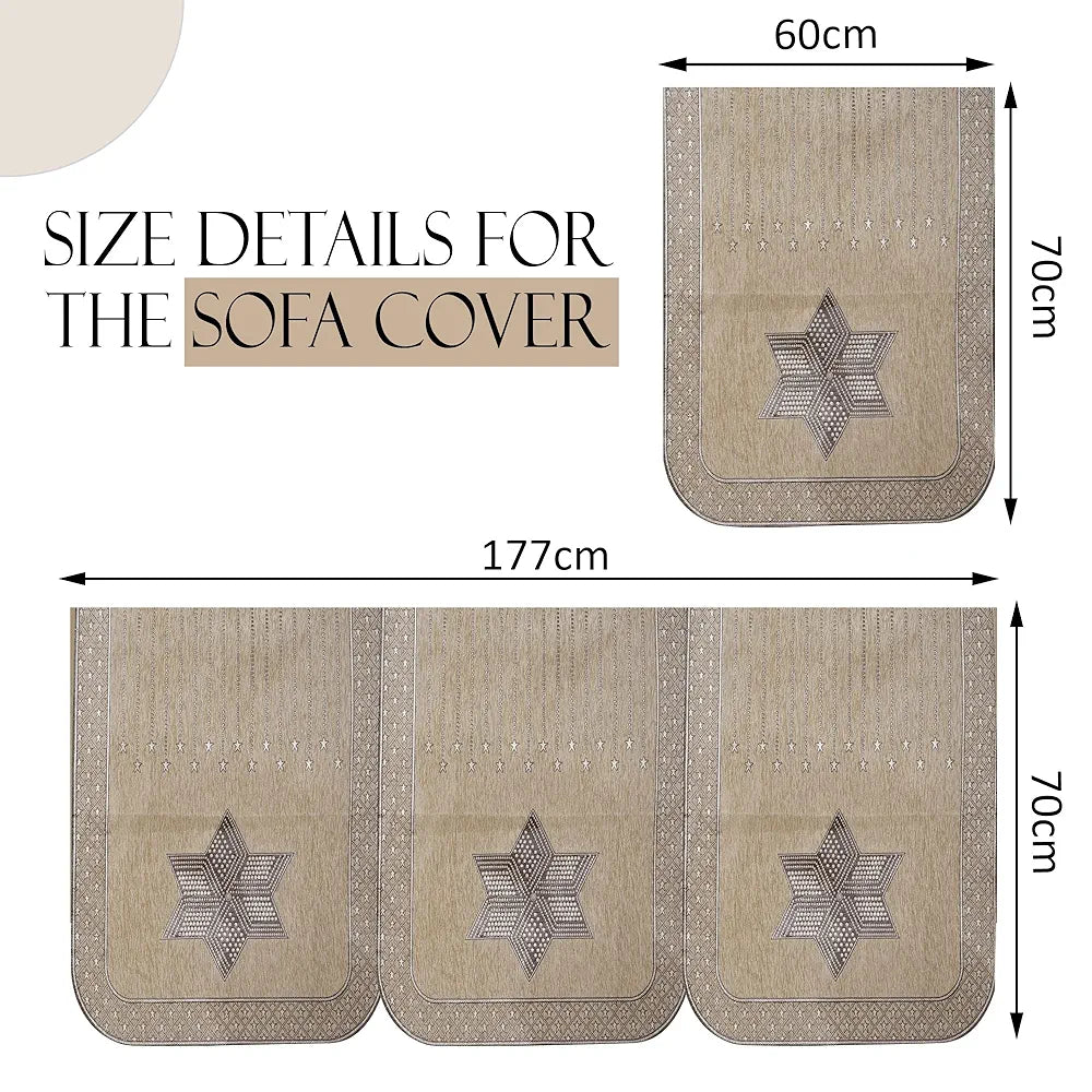 Kuber Industries Set of 16 Anti-Skid Sofa Cover 5-Seater with Arm Cover Star Print Cream & Brown