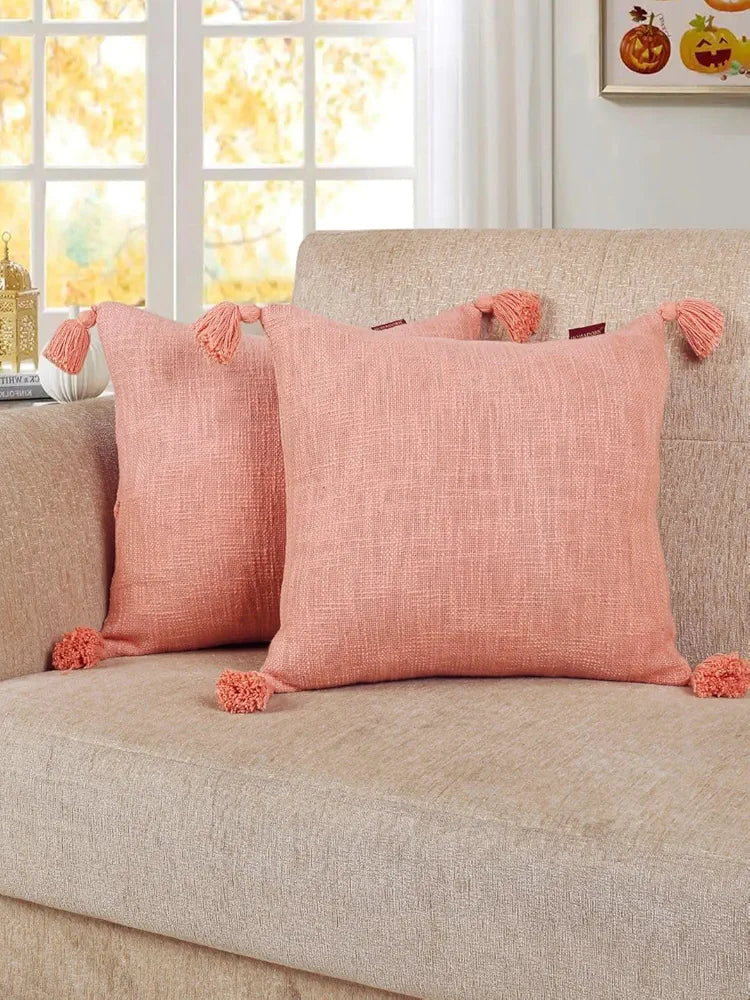 Homadorn Luxury Cotton Handmade Decorative Boho Throw Pillow Covers Peach