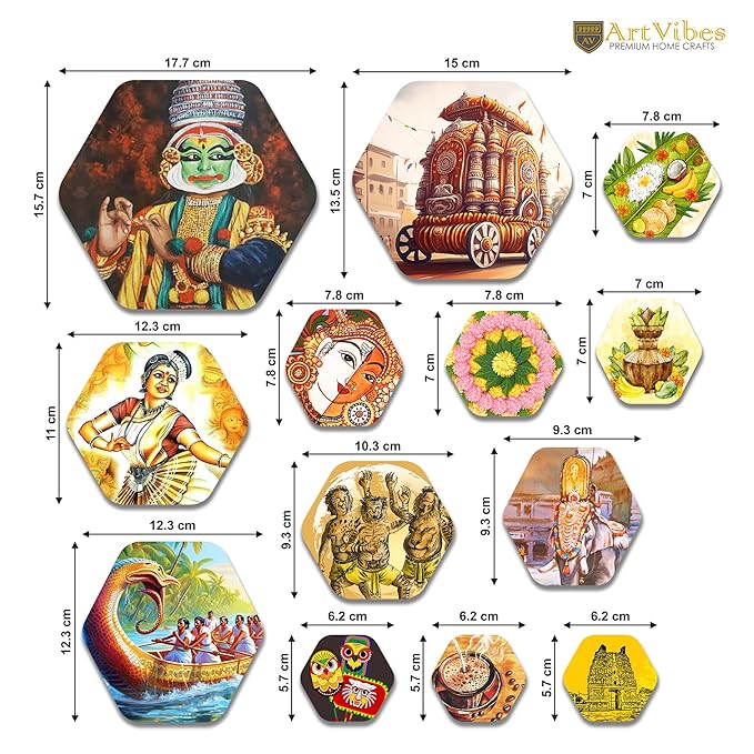 Artvibes Designer Wooden Wall Hanging Decoration for Home | Pack of 13 Pieces