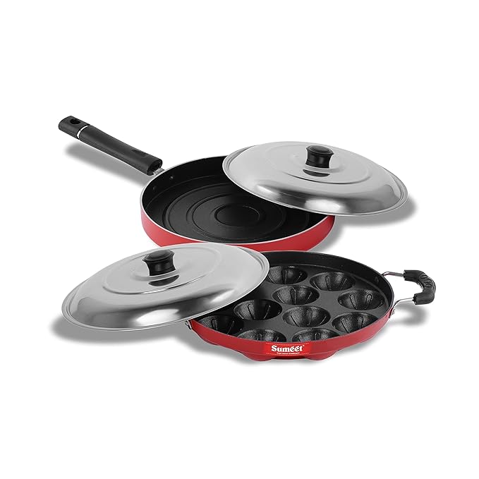 Sumeet 2.6mm Thick Non-Stick Red Indian Cookware Set