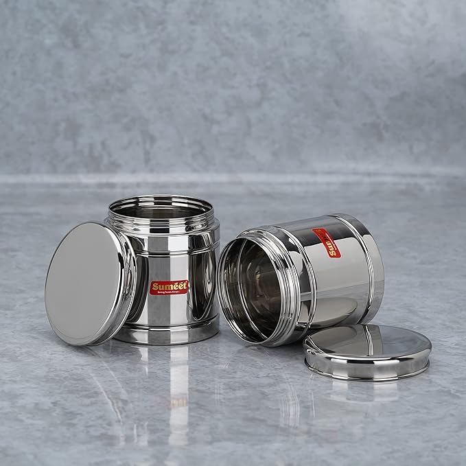 Sumeet Stainless Steel Circular Vertical Storage Container Set of 2 Pc 550 ml Each 9cm Silver