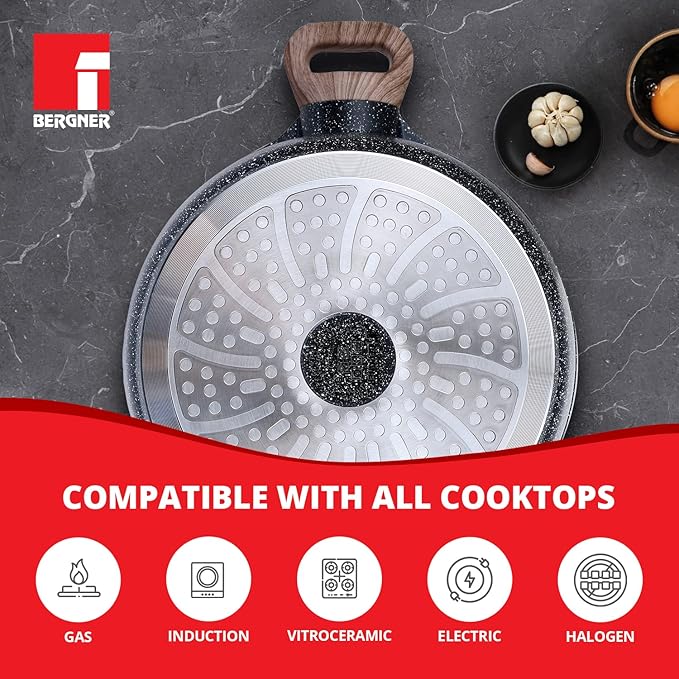 Bergner Ultimate Non Stick Casserole/briyani Pot/handi With Glass Lid | 28 Cm | 6 Litres