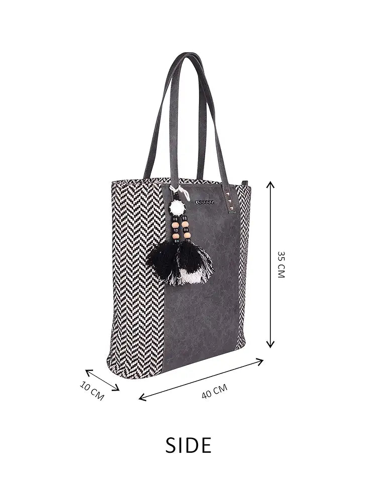 Astrid Women's Black PU Block Design Tote Bag With PU Strap