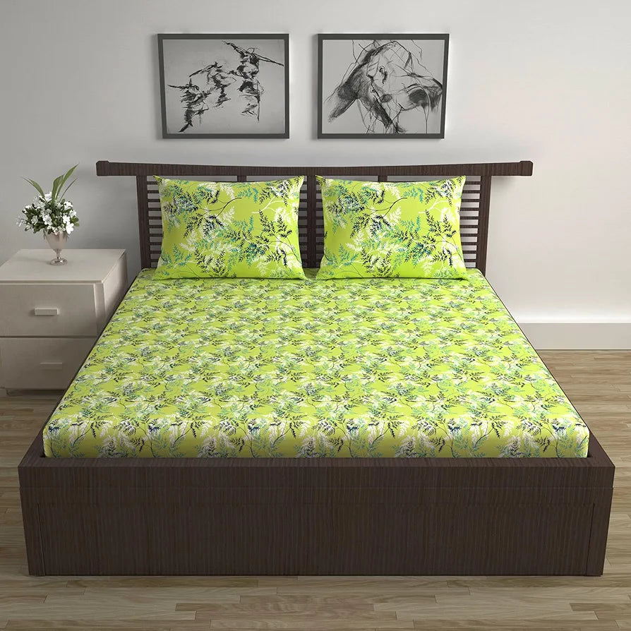 Divine Casa - 144 TC Super Soft 100% Cotton Bedsheet for Double Bed  144 Thread Count Colour Lime Breeze