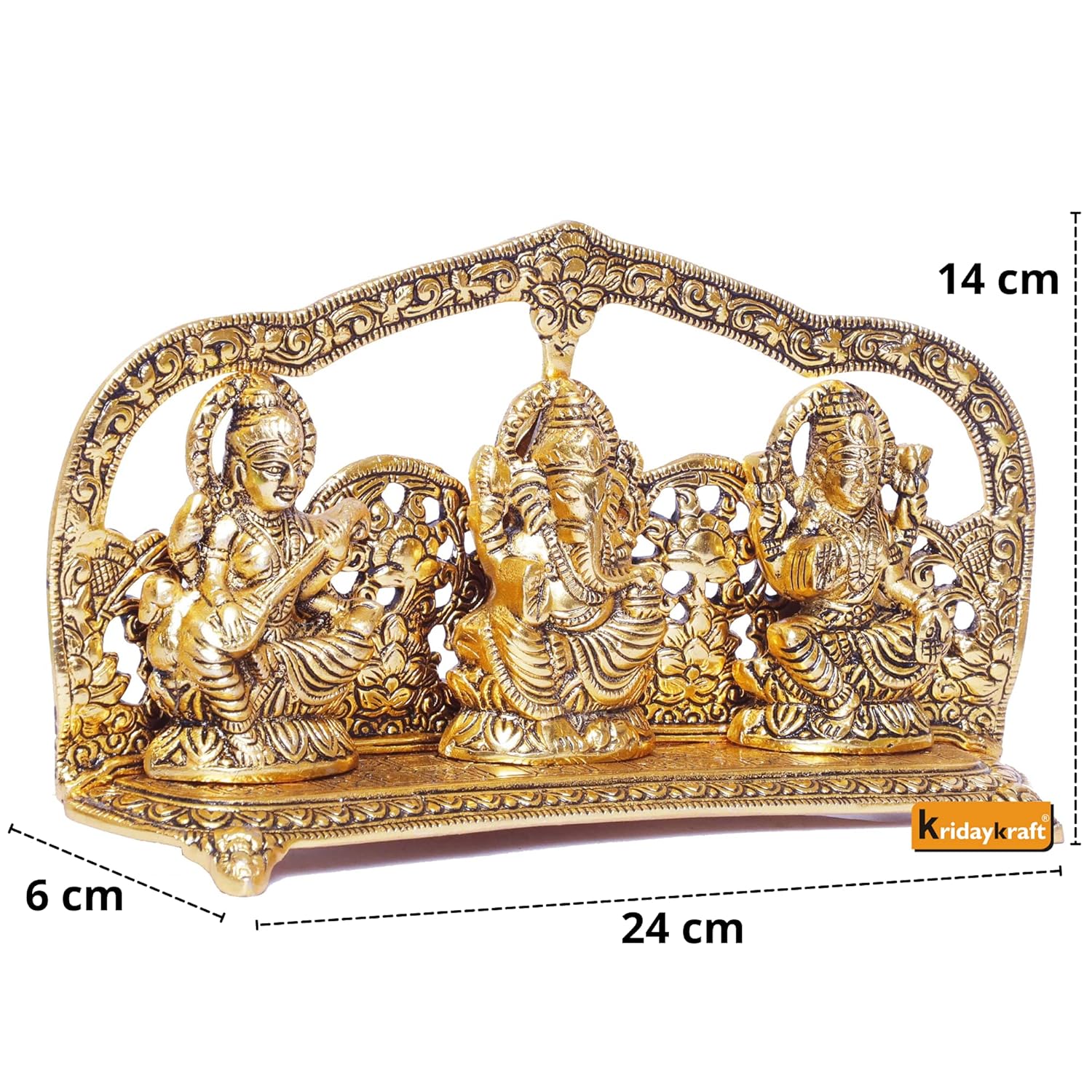 KridayKraft Laxmi Ganesha Saraswati Murti LGS Metal Statue with Diya pooja Idol