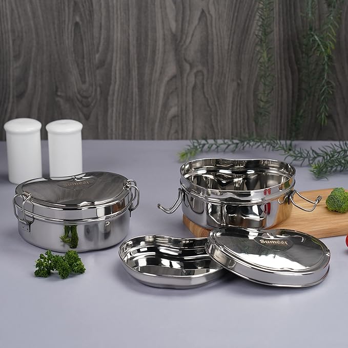 Sumeet Stainless Steel Apple Lunch Box/Tiffin Set of 2 Pcs| 650 ml Each