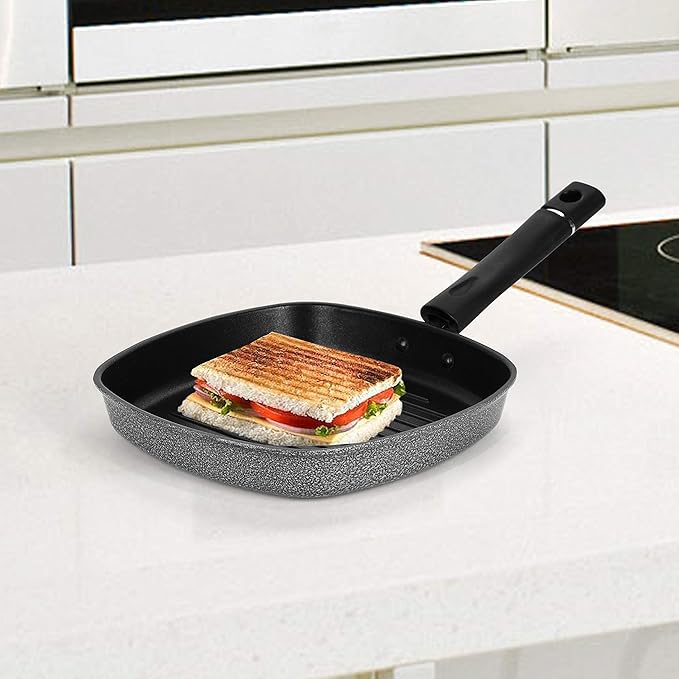 Sumeet 3.25mm Nonstick Grill Pan for sandwich Toast Gas Stovetop friendly 22cm (Black)