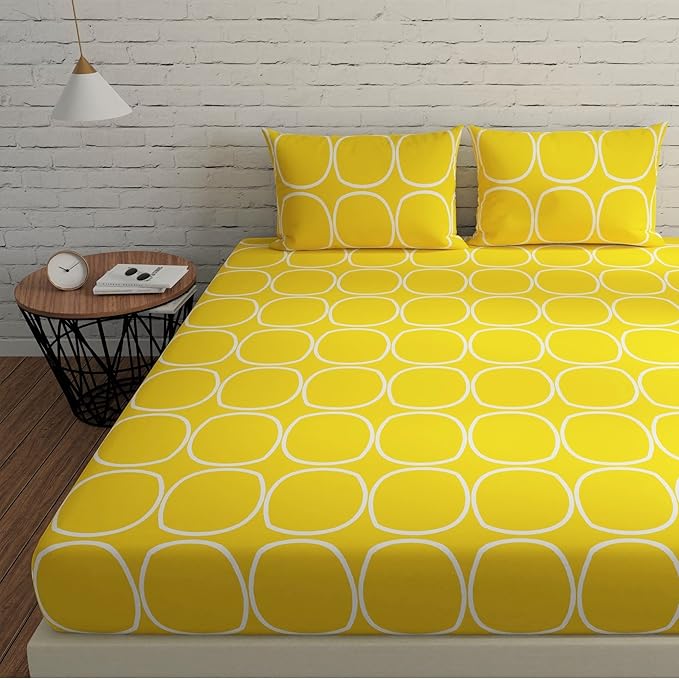 Huesland by Ahmedabad Cotton 144 Tc King Size Bedsheet Cotton with 2 Pillow Covers | Yellow
