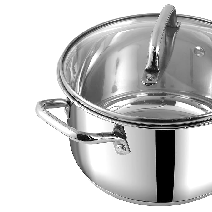 Vinod Mainz Stainless Steel Cookware set of 2 | 1.2 and 2 Litre Saucepot with Glass Lid | SAS Bottom | Biryani Pot