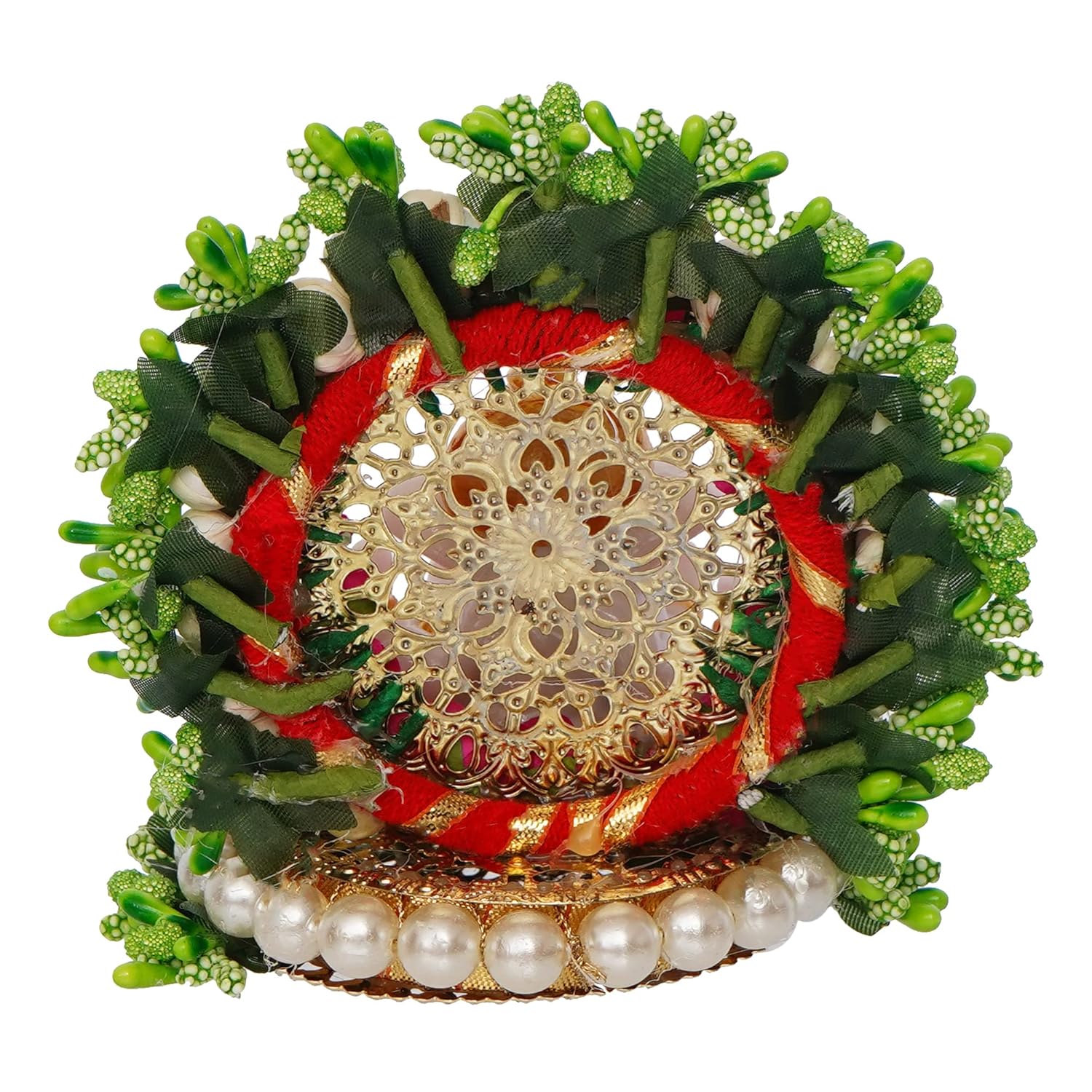 Ecraftindia Resin Lord Ganesha Idol on Decorative Green Pink Floral Plate | Ganesha Idol