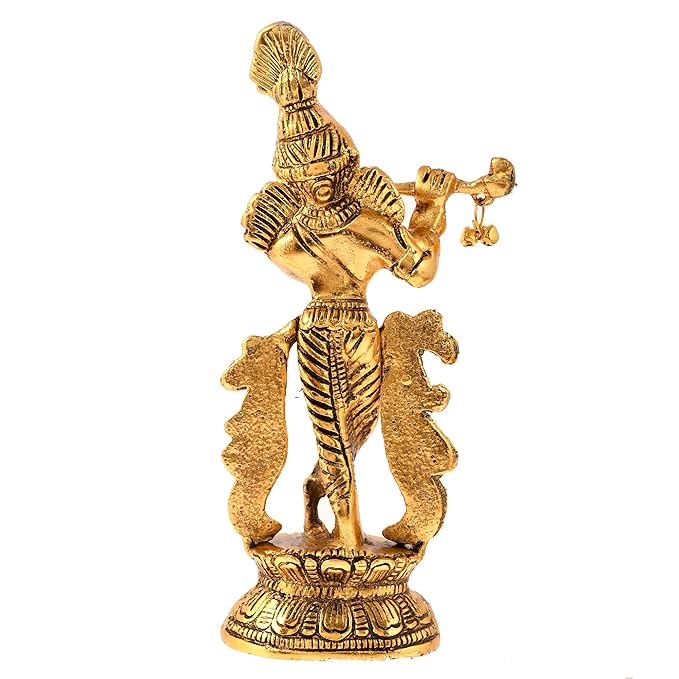 Ecraftindia Golden Lord Krishna Playing Flute Idol