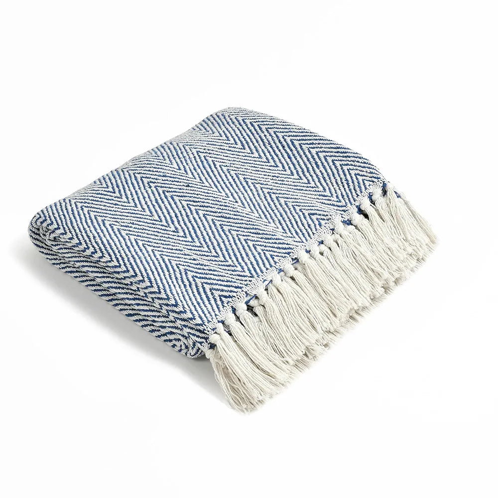 Sashaa World Cotton Spring Hued Chevron Throw Blanket Colour Light Blue