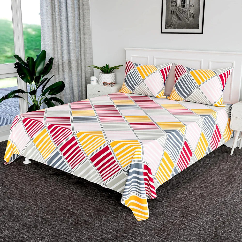 Kuber Industries Double Bedsheet with 2 Pillow Covers Cotton Double Bed Sheet Set New Zig Zag Bedsheet White