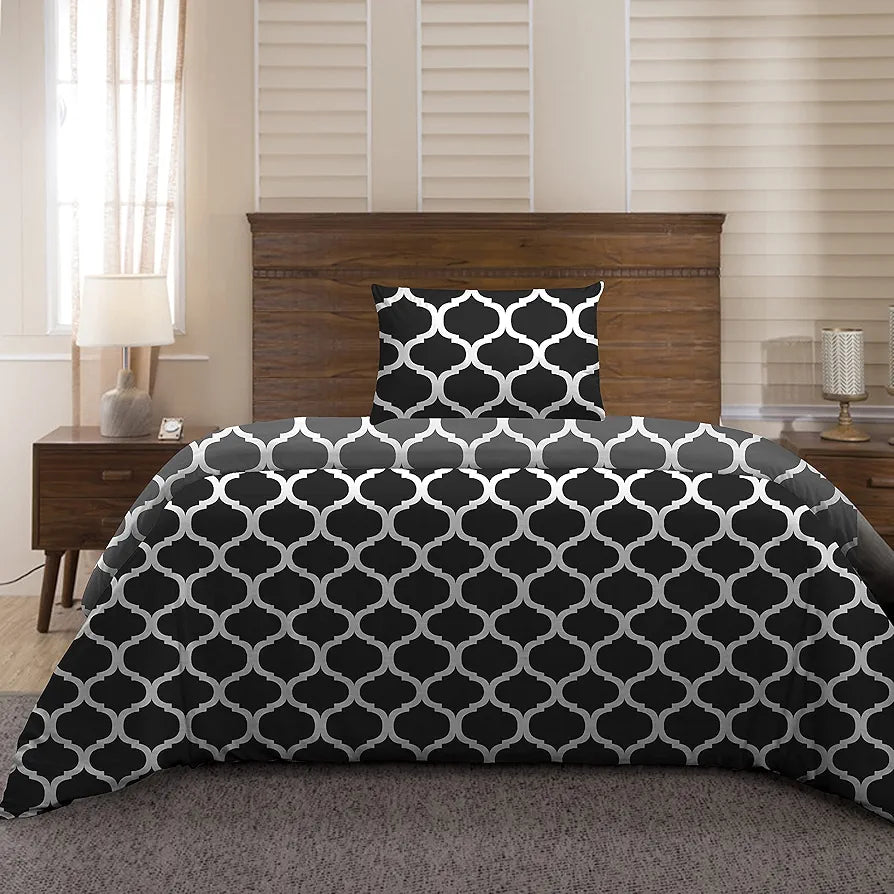 Divine Casa Microfiber Reversible Single Bed AC Duvet Cover with 1 Pillow Cover for Quilt Comforter Blanket Colour Black Grey