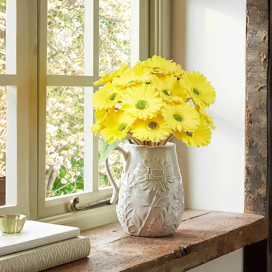 Gerbera Daisy Flowers Pack of 5 Orange Faux Blooms 30cm Tall Yellow