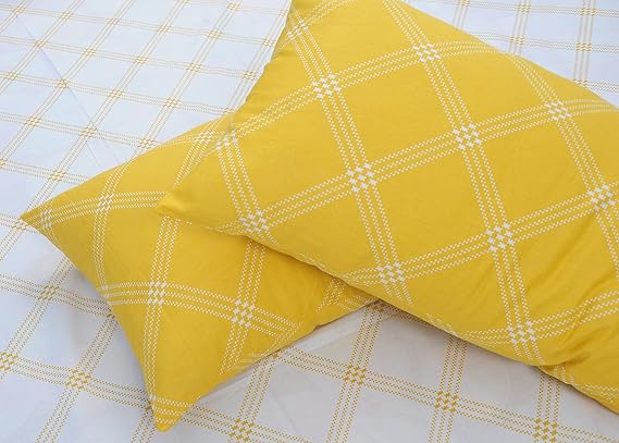Huesland by Ahmedabad Cotton 186 Tc Bedsheet for King Size Bed With 2 Pillow Covers | White & Yellow
