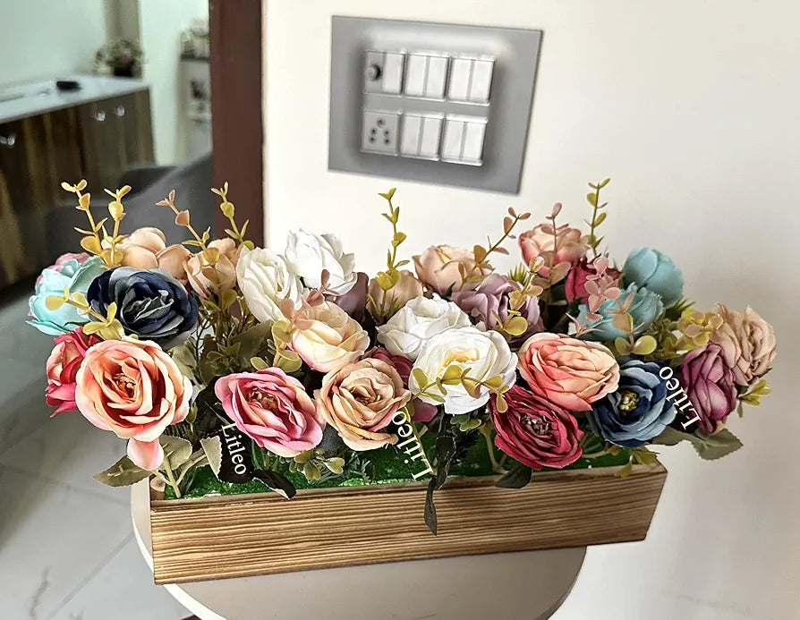 Wooden Pot with Multi-Design Dry Artificial Flowers Multi Long
