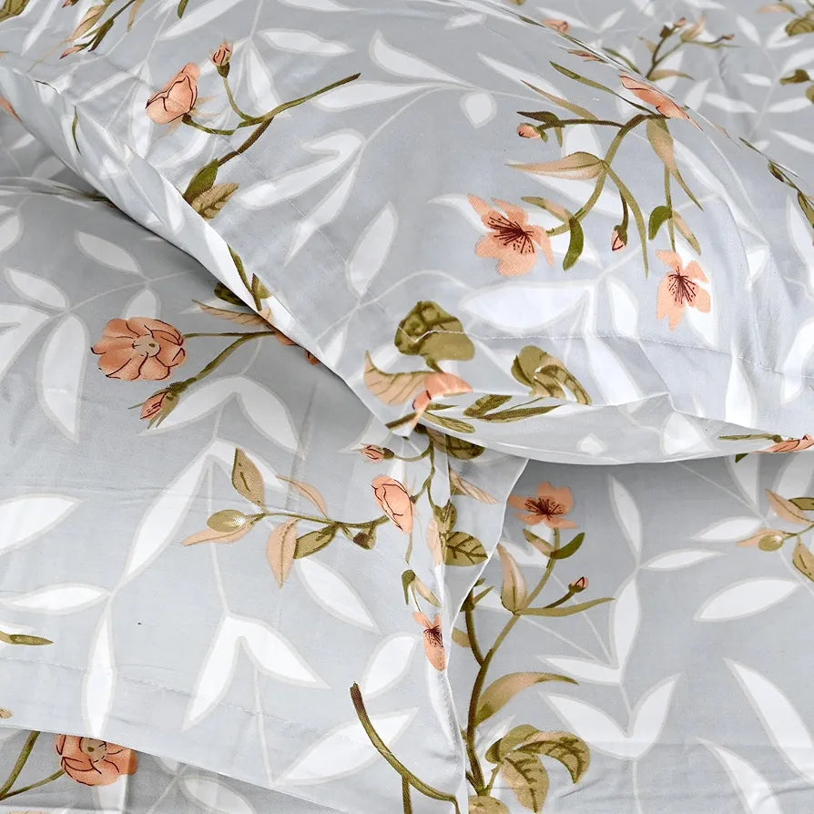 Divine Casa 200 TC 100% Cotton King Size Bedsheet Premium Soft Fabric Includes 2 Pillow Covers Colour Floral Grey