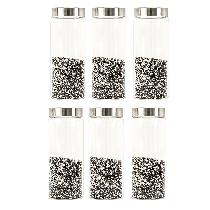 Femora Kitchen Storage Jars Borosilicate Glass With Steel Lid Air Tight Jar | 550 Ml | Pack of 6