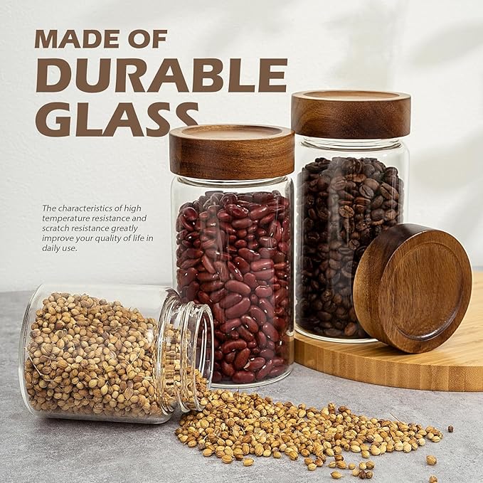 Femora Borosilicate Glass Screw Jar With Wooden Lid | 550 Ml | Set of 2 | Brown