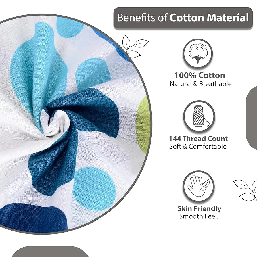 Divine Casa 144 TC 100% Cotton Single Bedsheet with 1 Pillow Cover Geometric Pattern Colour Blue Lagoon