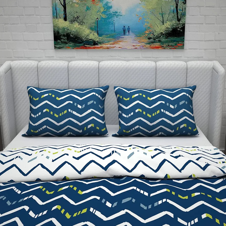 Divine Casa Micro Polyester Reversible Double Bed Queen Size Floral Printed Duvet Cover Colour Dark Blue and White