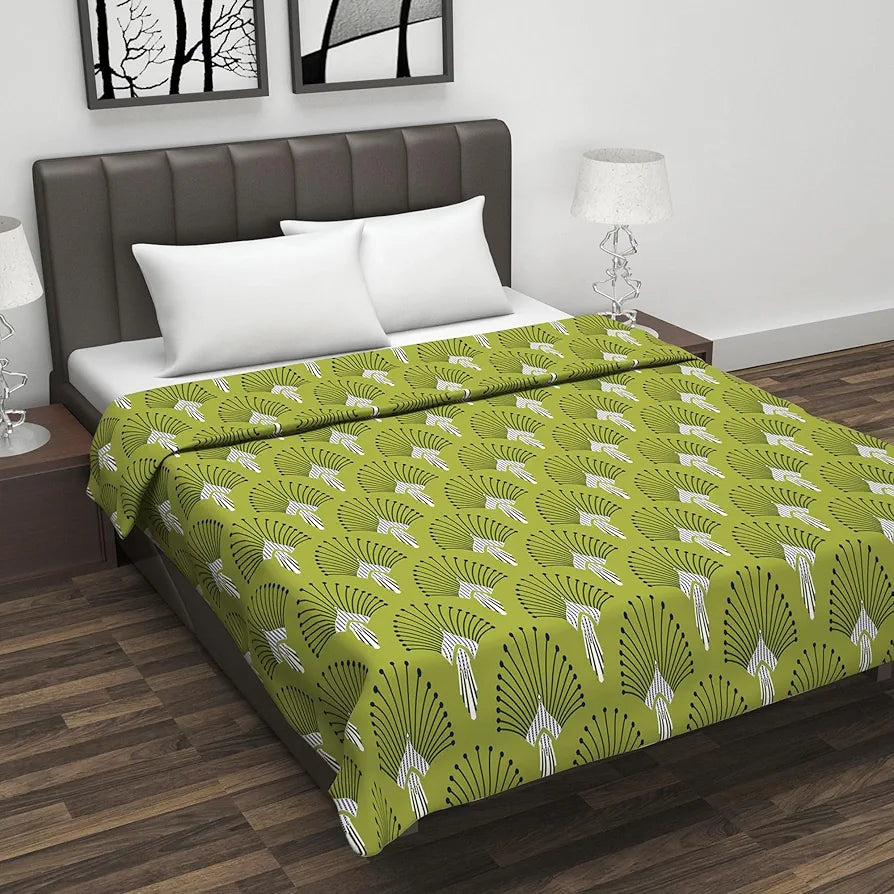 Divine Casa Glace Cotton Double Bed Dohar Lightweight & Breathable AC Blanket Colour Olive Green & Blue