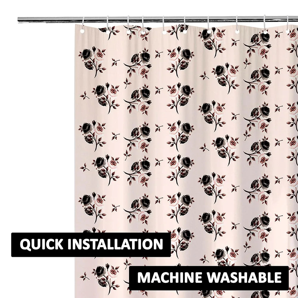 Kuber Industries Shower Curtain Bathroom Shower Curtain 8 Rings Curtain Brown Rose Transparent