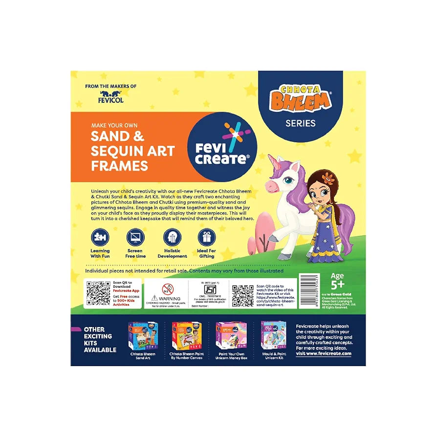 Fevicreate Chhota Bheem Chhutki Sand Sequin Kit | All-in-one Paper Frame Kit | Make 2 picture frames | Birthday Gift | Screen-Free Learning | by Fevicol | Best Gift for Boys & Girls 5+ years