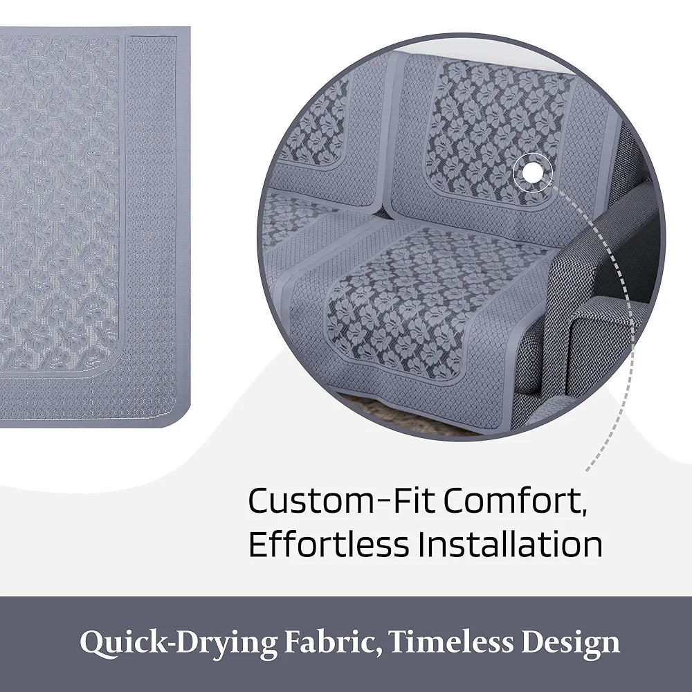 Kuber Industries Net 2+1 Seater Sofa Slip Cover Couch Cover Plain Leonardo Flower Print Grey
