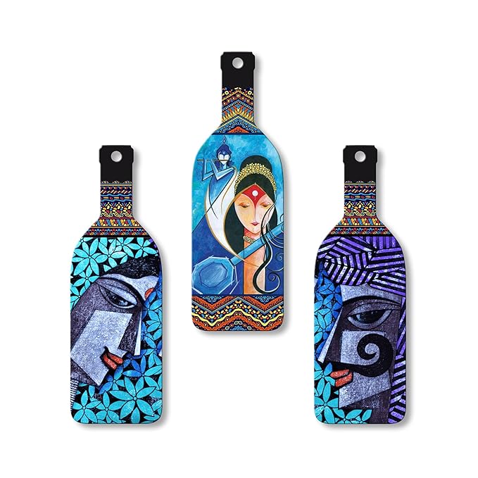 Artvibes Abstract Art Radha Krishna Wooden Wall Hanging for Home Decor | Set of 3