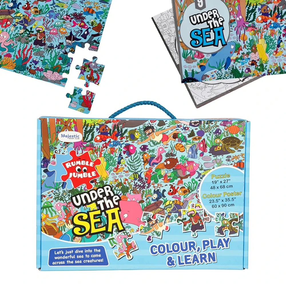 THE BOOK TREE Under The Sea Fun And Educational Floor Puzzle By Majestic Book Club, Package Includes A Big Size Colouring Poster And Jigsaw Puzzle Packed In A Beautiful Box For Kid